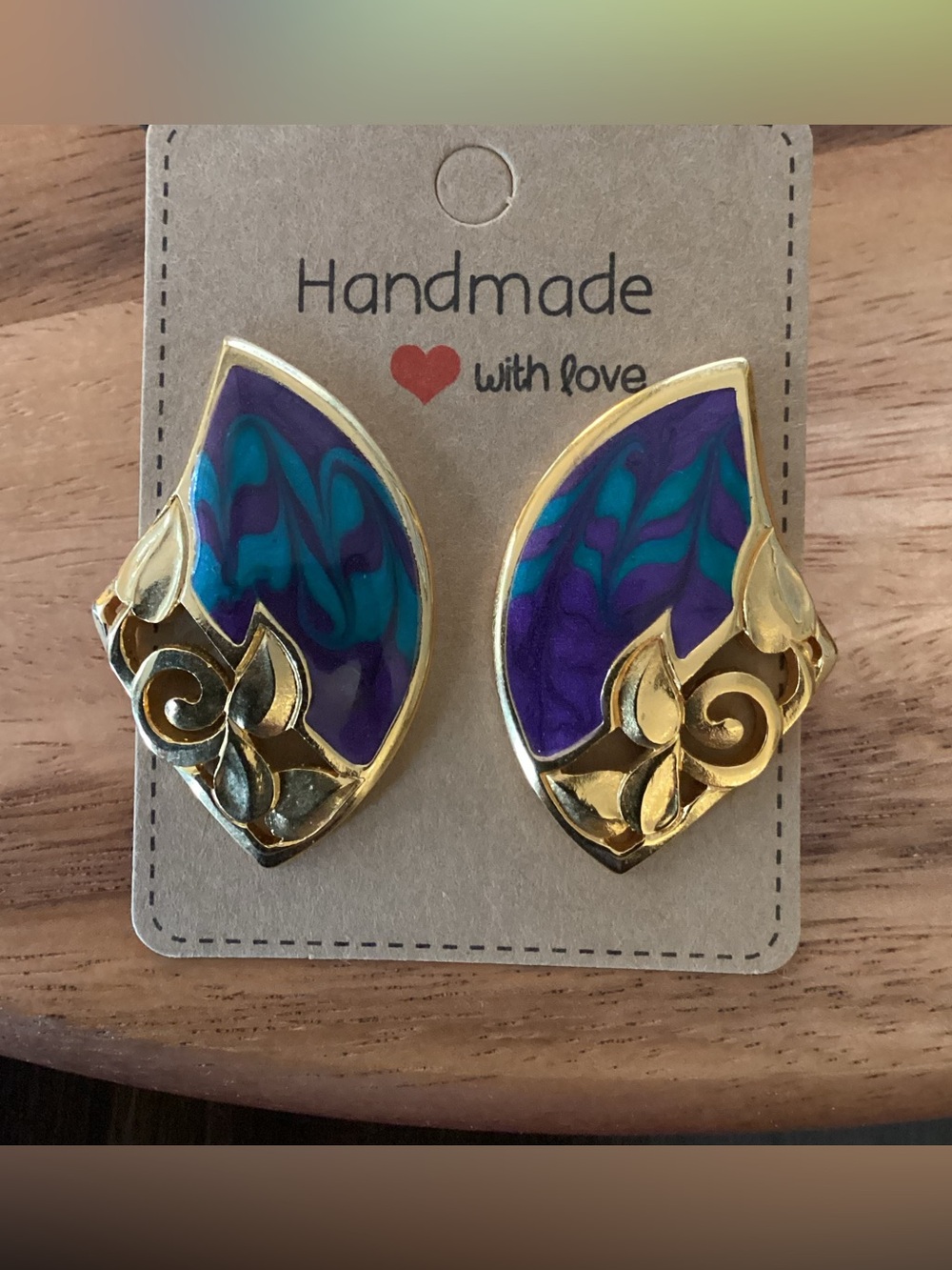 Berebi Vintage Purple Gold Berebi Swirl Enamel Earrings signed like new